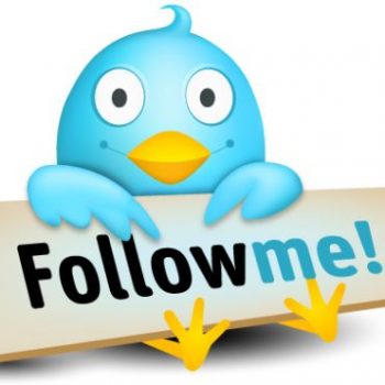 Twitter bird with follow me sign