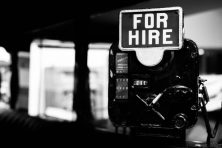 a for hire sign is placed in equipment to signify how to hire freelancers working with video equipment