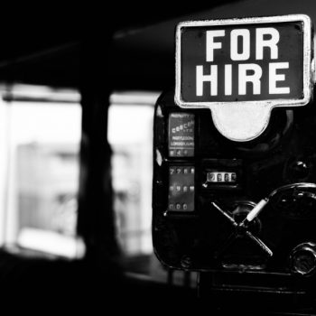 a for hire sign is placed in equipment to signify how to hire freelancers working with video equipment